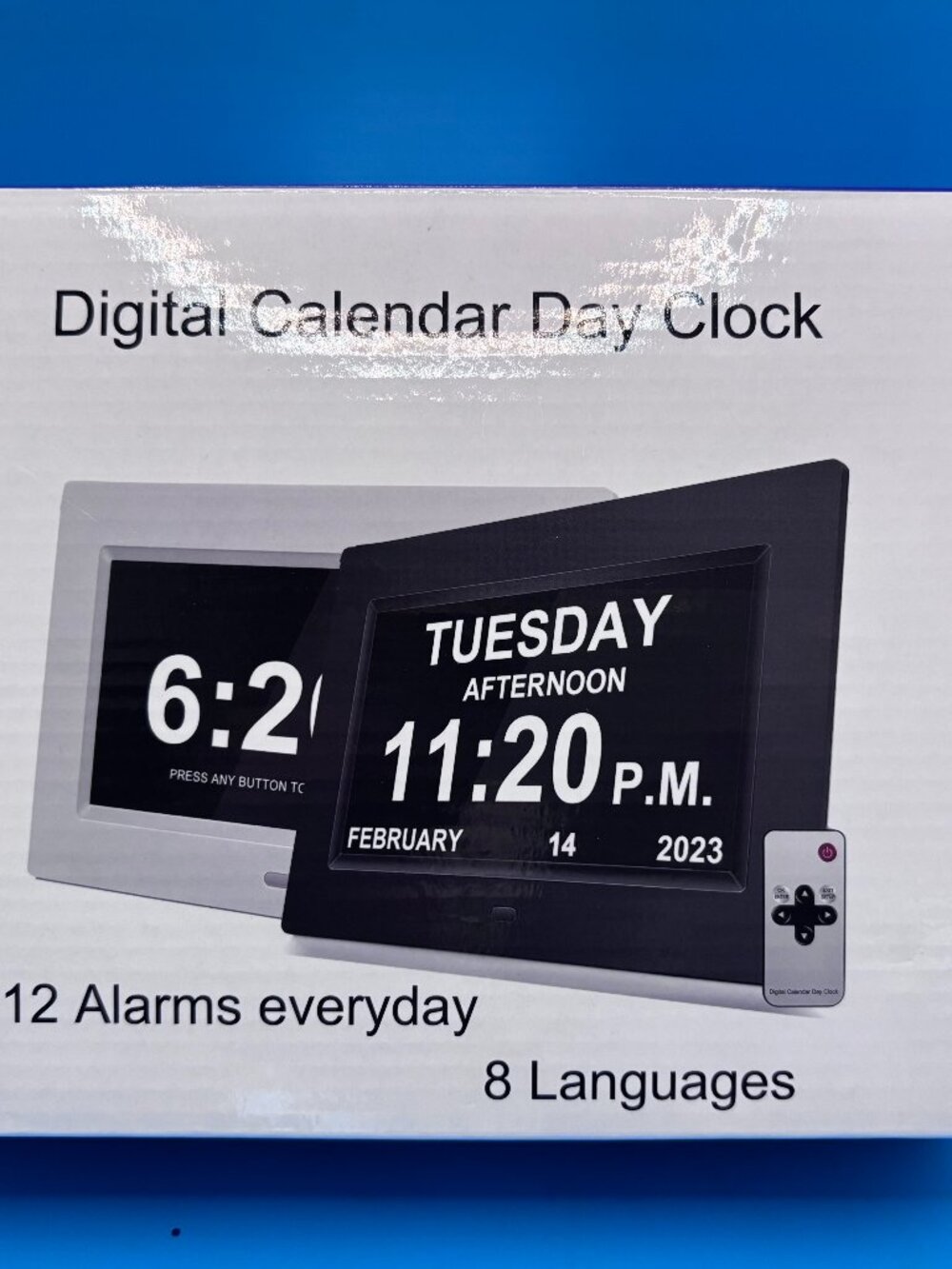 SENIORS Digital Calendar Day Clock 12Alarms 8 Languages W/ Remote